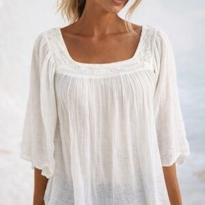 Denim Supply - Ralph Lauren Cream Boho top star embroidery - Size XS